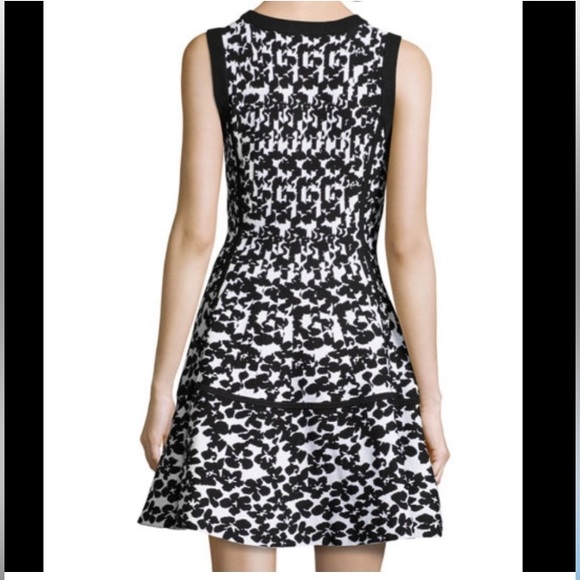Kate Spade Black and White Floral Jacquard Fit and Flare Dress, Size Large. - Picture 5 of 11